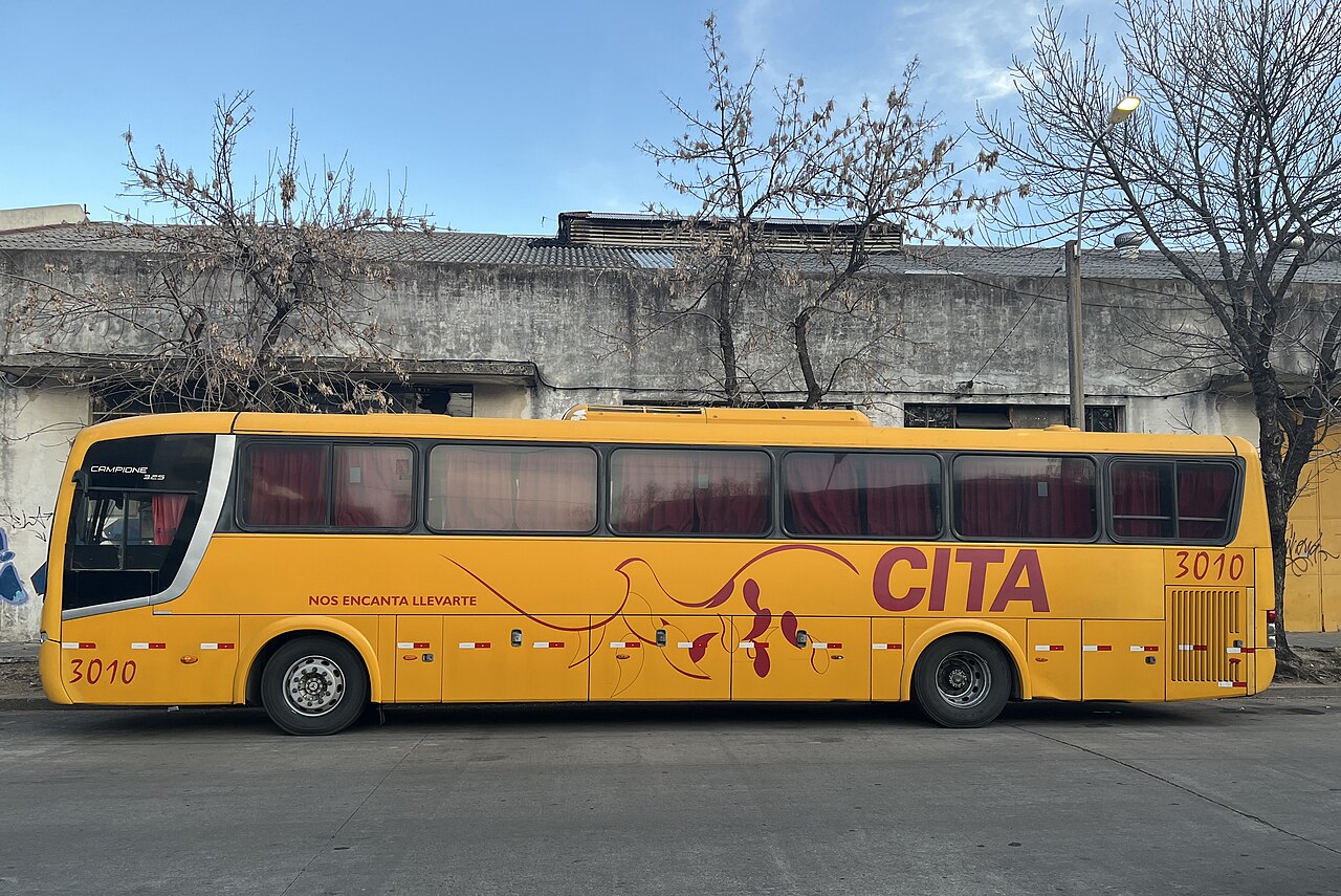 A Comil Campione road coach in service in South America.
