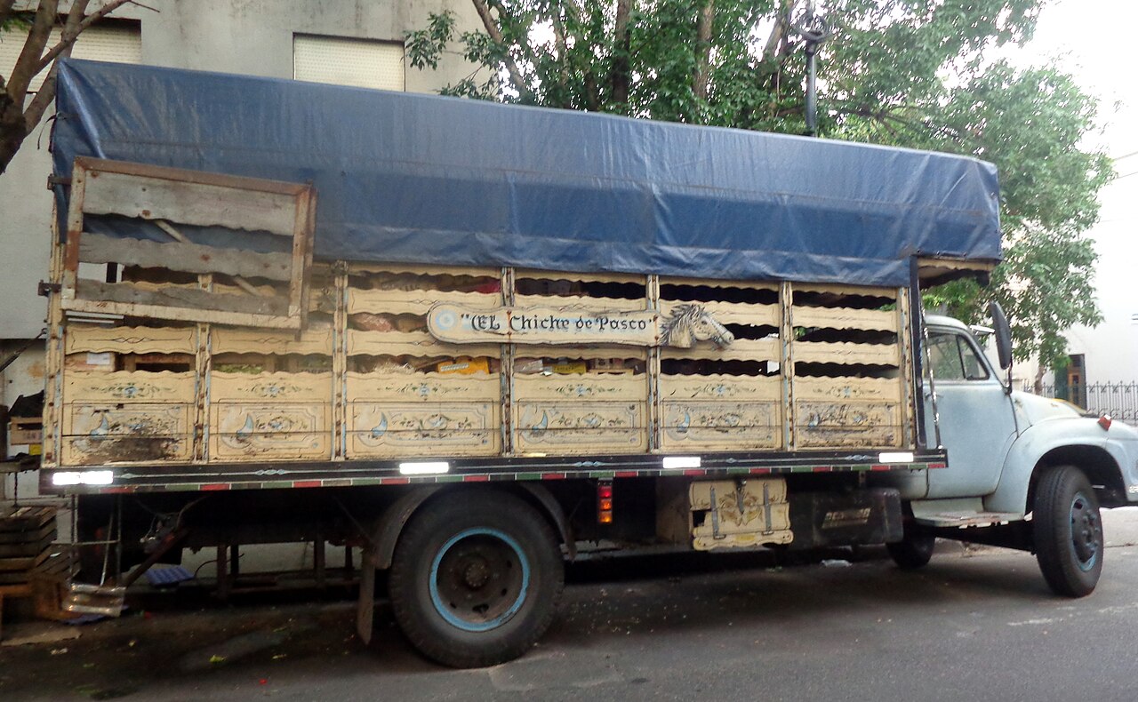 A delivery truck decorated with fileteado scrollwork and lettering in Buenos Aires.
