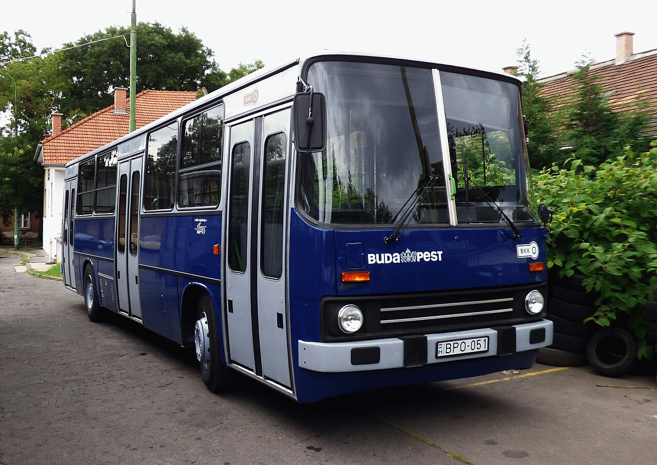 An Ikarus 260 three-door city bus in Budapest