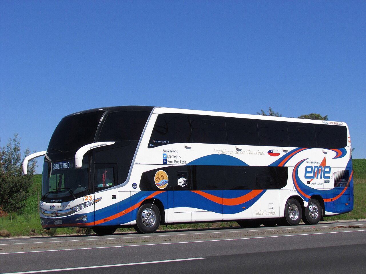 A Marcopolo Paradiso 1800 DD double-decker on a Scania chassis.