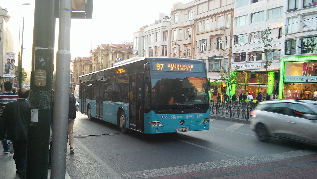 A Mercedes-Benz Conecto city bus in service on the streets of Istanbul.