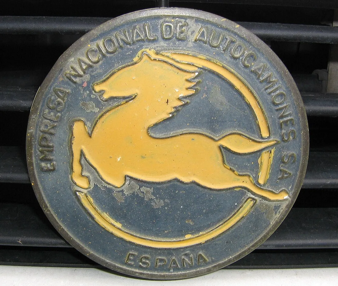 The ENASA badge from a Pegaso Comet, showing the winged horse emblem.