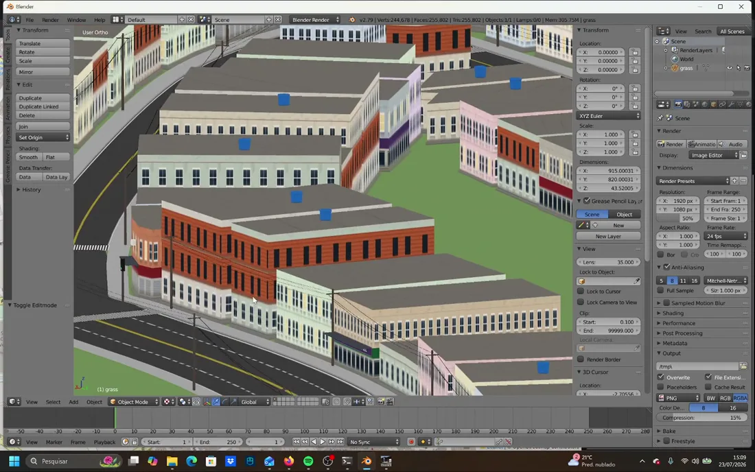 Generated utility poles carrying overhead wiring along a generated street