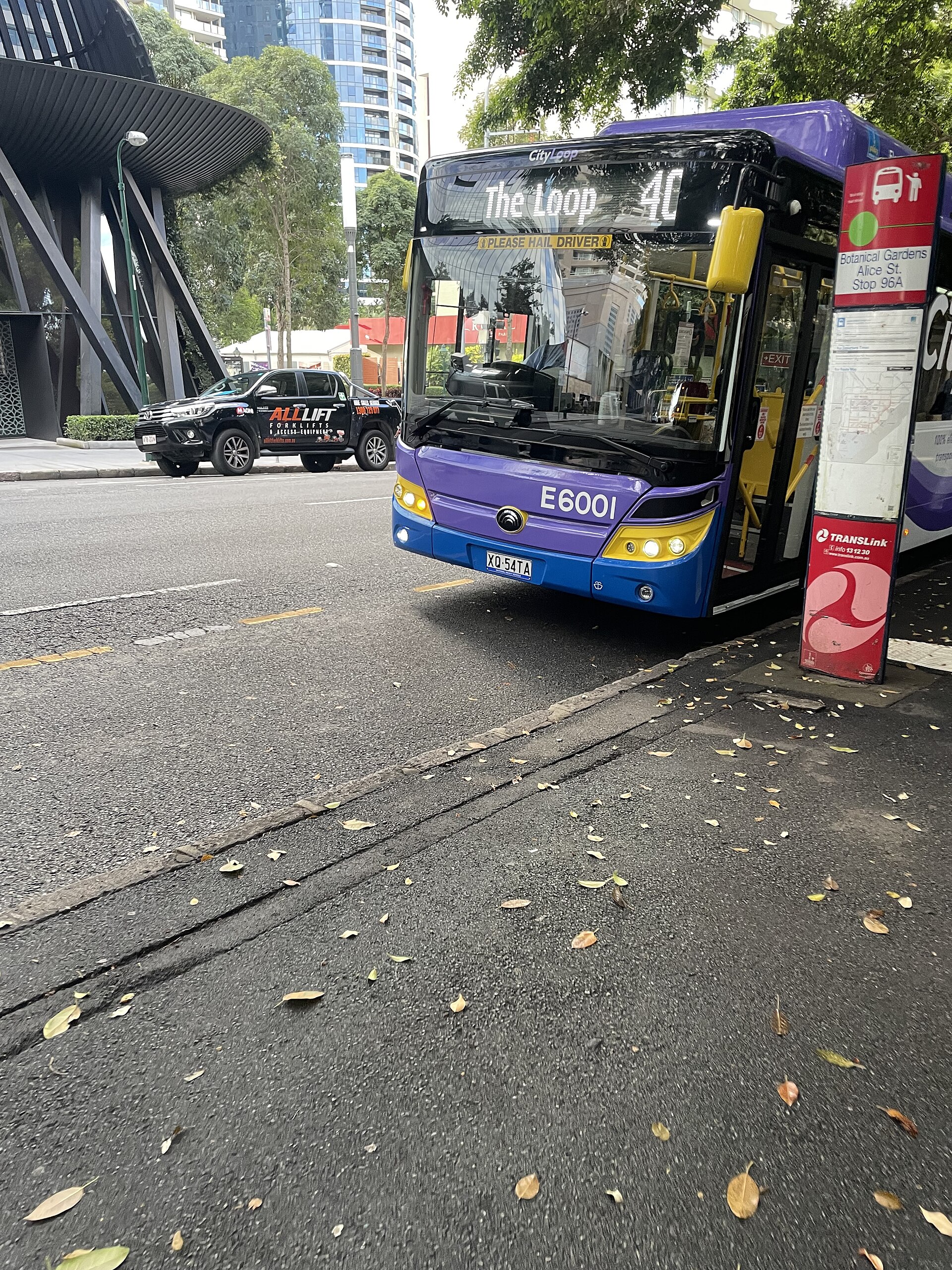 Transport for Brisbane's first electric bus, a Yutong (fleet number E6001), in Australia.