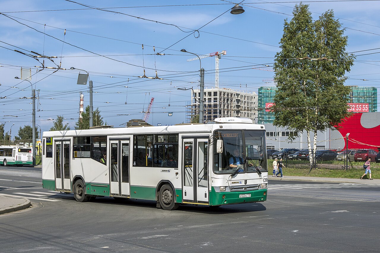A NefAZ-5299 city bus in Saint Petersburg, Russia.