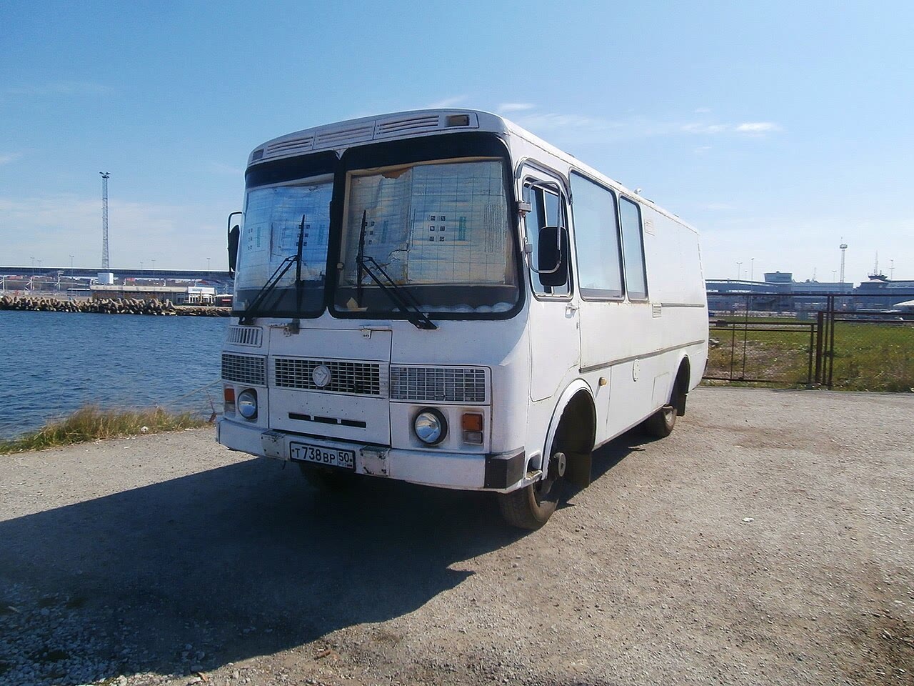 A PAZ-3205 small Russian bus in service