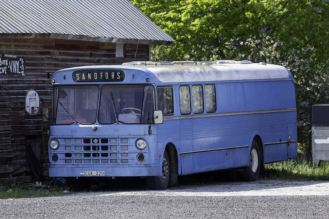 A preserved classic Scania-Vabis B76 bus, showing the mid-century front-engined body and Scania-Vabis badge.