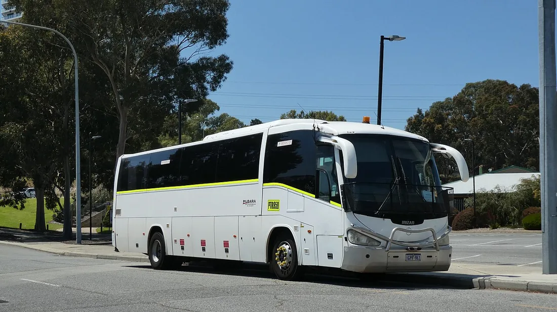 A Buswest Mercedes-Benz O500R carrying Irizar Century bodywork, at Crown Perth in Burswood, Australia.