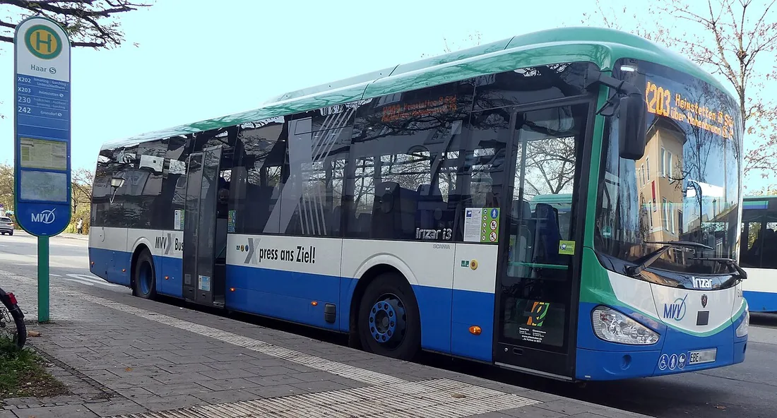 An Irizar i3 low-entry bus working the MVV express line X203 at Haar, near Munich.