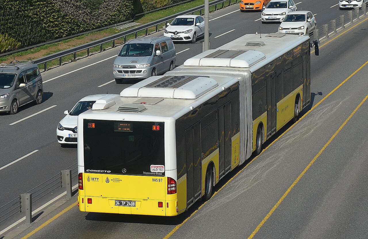 A Mercedes-Benz Conecto city bus in service on the streets of Istanbul.