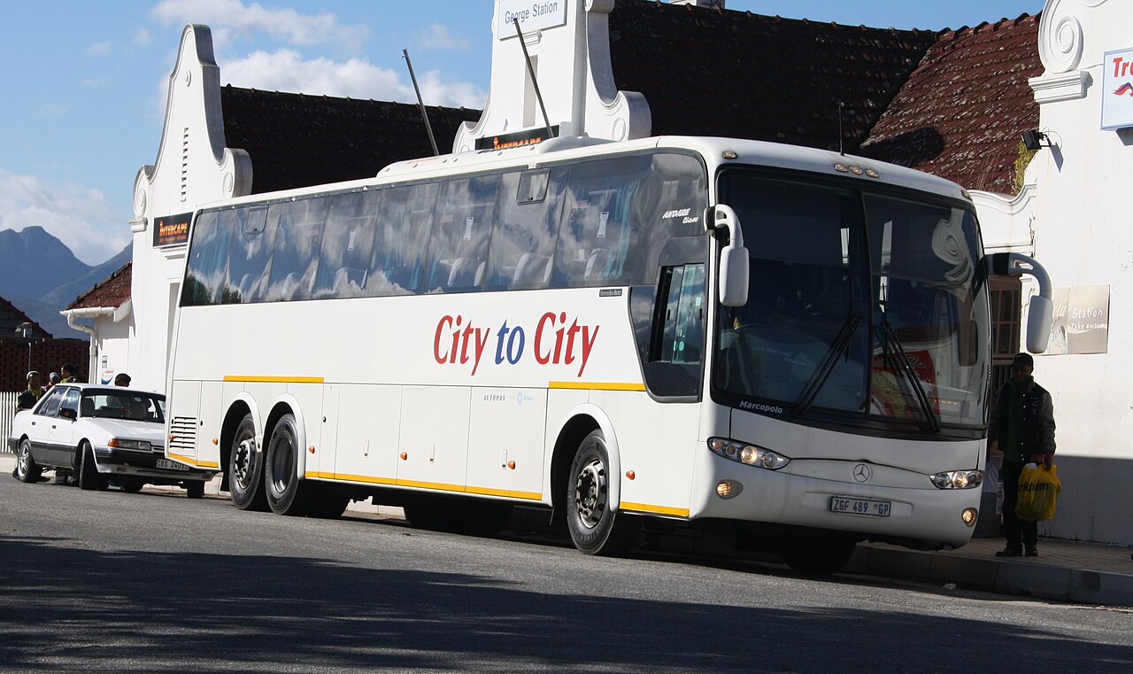 A Mercedes-Benz bus chassis bodied by Marcopolo as an intercity coach.