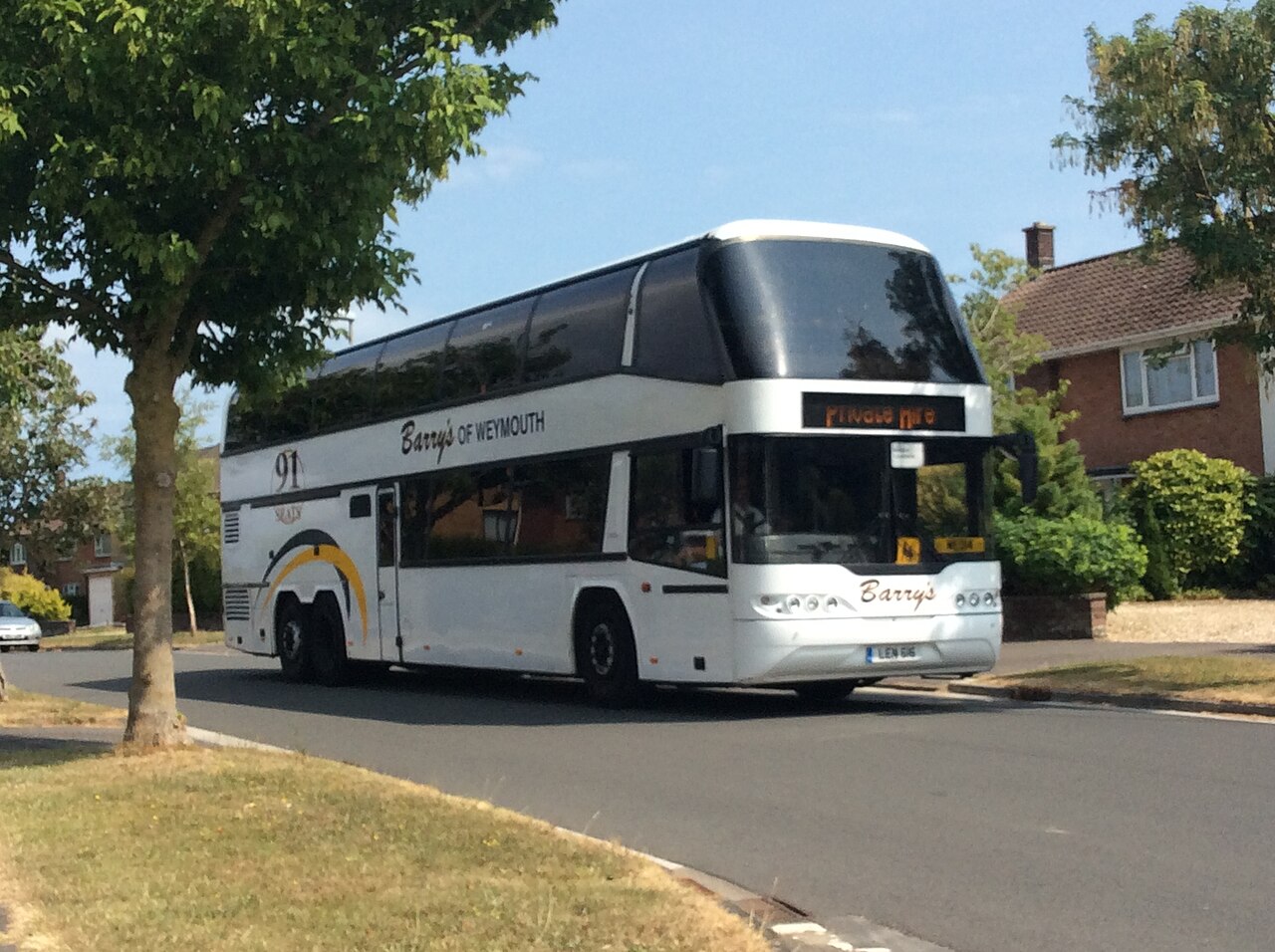 A 2005 Neoplan Skyliner double-deck coach photographed in Dorset, England
