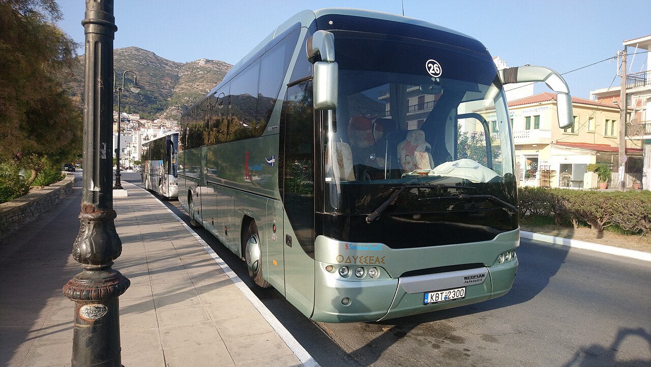 A 2022 Neoplan Tourliner single-deck touring coach on the island of Samos, Greece