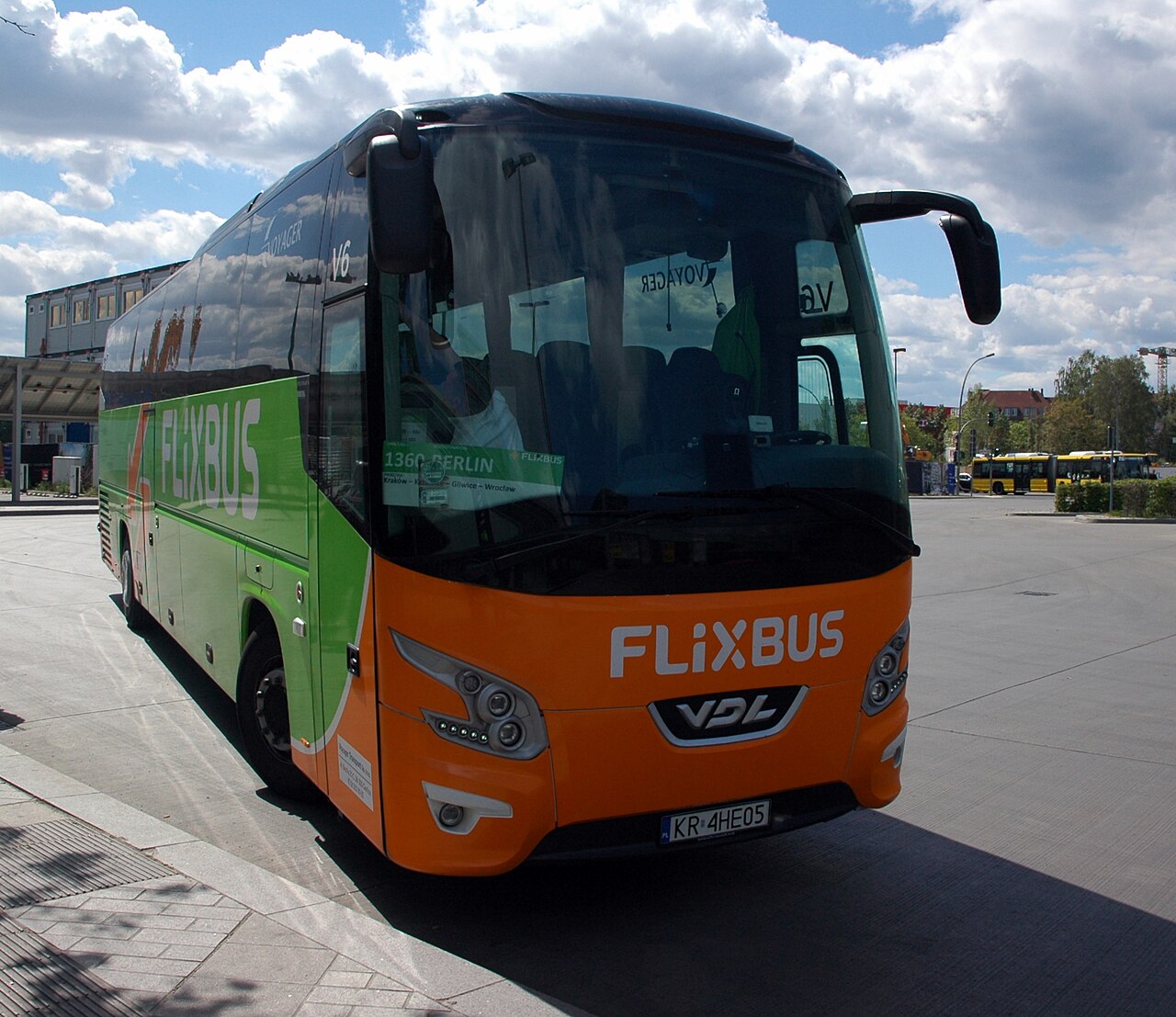 A VDL Futura coach in green FlixBus livery in Berlin