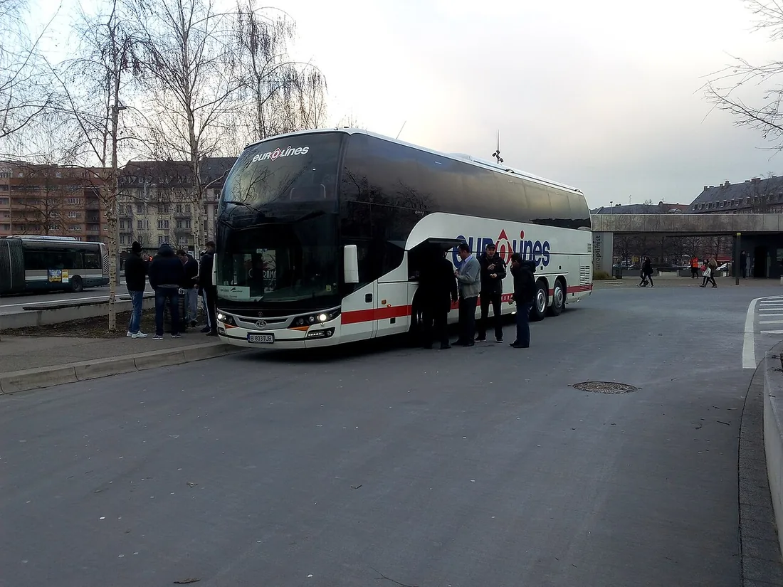 A Beulas Glory coach in Eurolines livery, parked in Strasbourg.