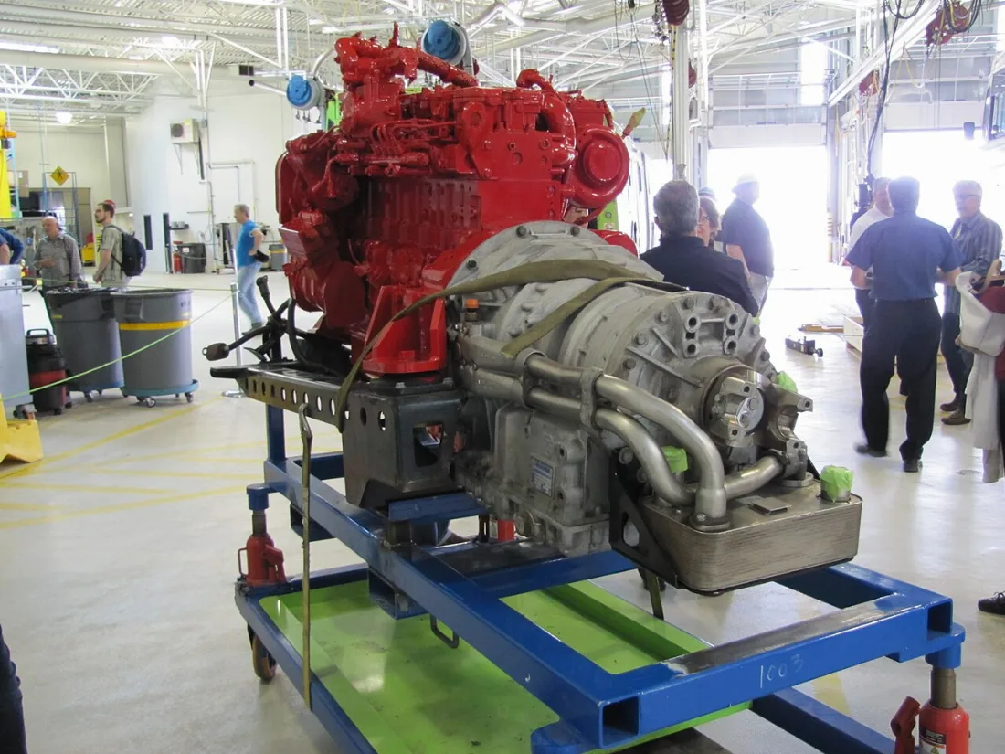 A Cummins ISL diesel engine coupled to a ZF EcoLife automatic transmission, as fitted to Nova Bus LFS articulated buses.