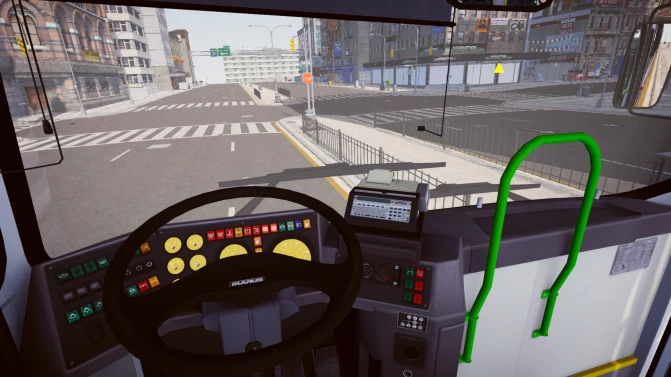 Ikarus Classic C56.42 driver cockpit interior with dashboard, steering wheel and ticket machine in Proton Bus Simulator