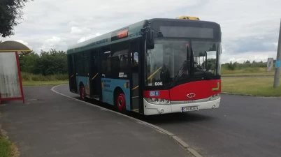 Real Solaris Urbino 10 2011 city bus parked at bus stop with front doors open