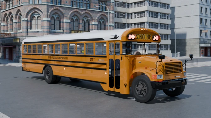 Mod Blue Bird International School Bus – Proton Bus - Vista Principal/Lateral (Proton Bus Simulator)