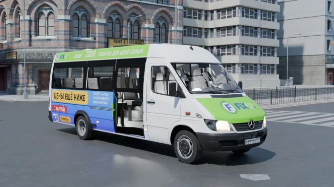 Mod Mercedes-Benz Sprinter 411 CDI — Marshrutka Mod - Vista Principal/Lateral (Proton Bus Simulator)